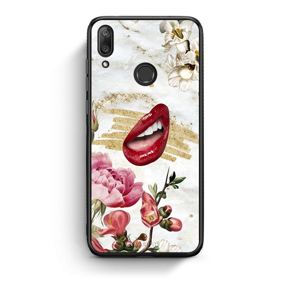 Huawei Y7 2019 Red Lips θήκη από τη Smartfits με σχέδιο στο πίσω μέρος και μαύρο περίβλημα | Smartphone case with colorful back and black bezels by Smartfits