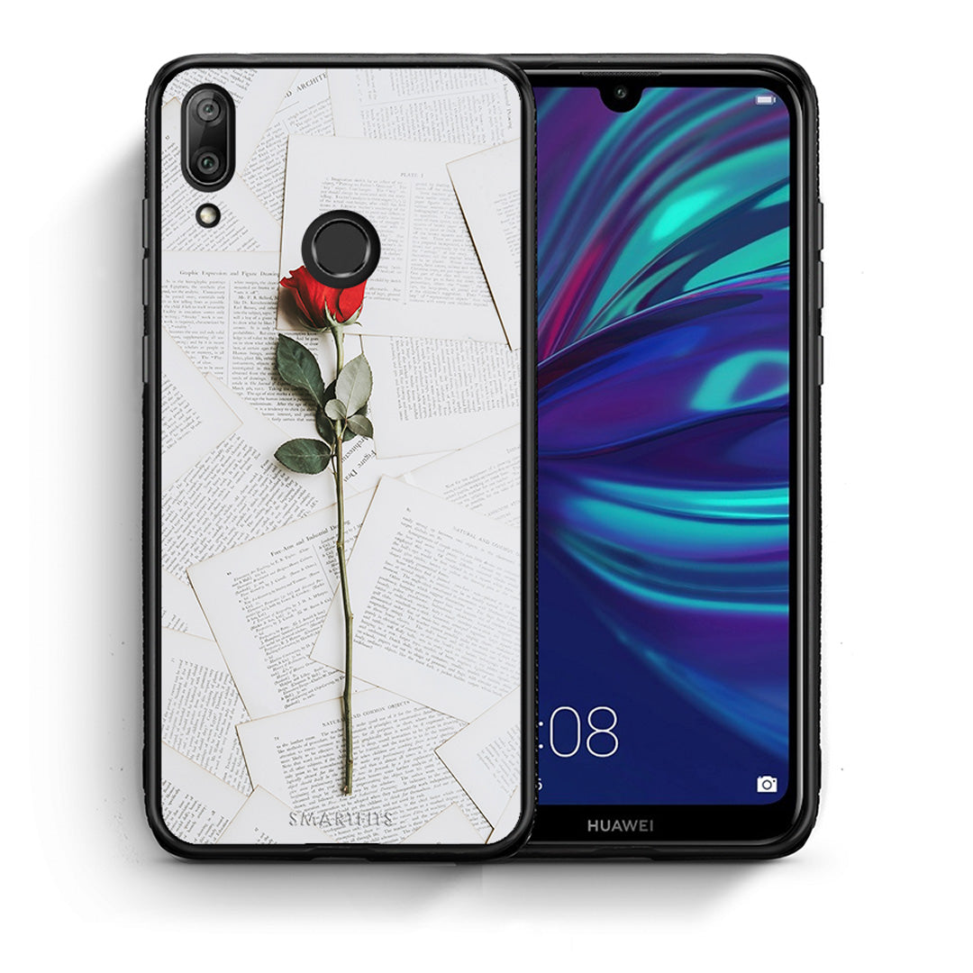 Θήκη Huawei Y7 2019 Red Rose από τη Smartfits με σχέδιο στο πίσω μέρος και μαύρο περίβλημα | Huawei Y7 2019 Red Rose case with colorful back and black bezels