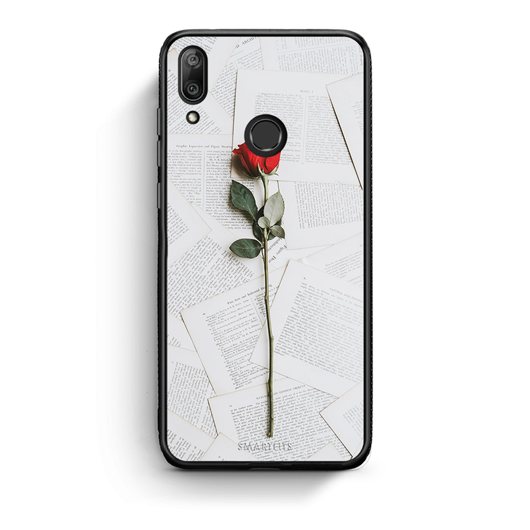 Huawei Y7 2019 Red Rose θήκη από τη Smartfits με σχέδιο στο πίσω μέρος και μαύρο περίβλημα | Smartphone case with colorful back and black bezels by Smartfits