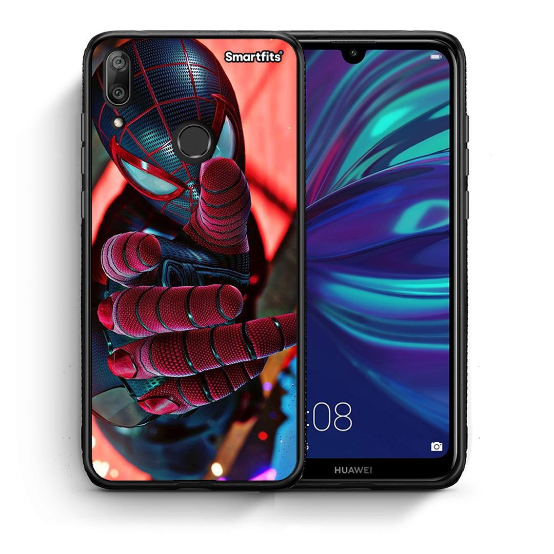 Θήκη Huawei Y7 2019 Spider Hand από τη Smartfits με σχέδιο στο πίσω μέρος και μαύρο περίβλημα | Huawei Y7 2019 Spider Hand case with colorful back and black bezels