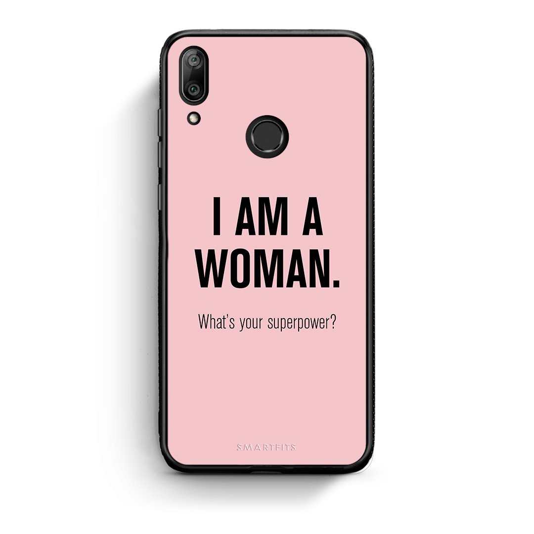 Huawei Y7 2019 Superpower Woman θήκη από τη Smartfits με σχέδιο στο πίσω μέρος και μαύρο περίβλημα | Smartphone case with colorful back and black bezels by Smartfits