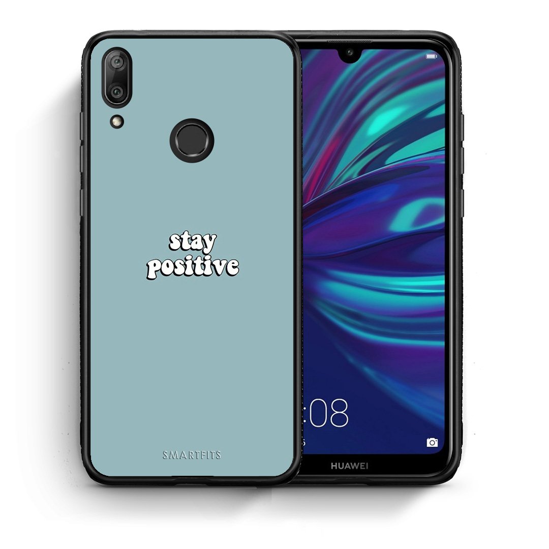 Θήκη Huawei Y7 2019 Positive Text από τη Smartfits με σχέδιο στο πίσω μέρος και μαύρο περίβλημα | Huawei Y7 2019 Positive Text case with colorful back and black bezels