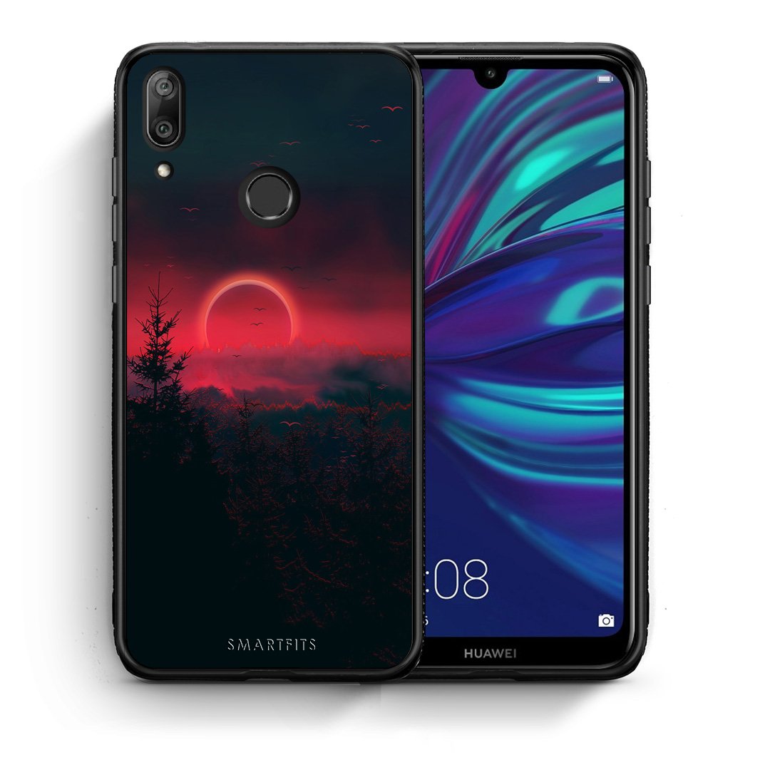 Θήκη Huawei Y7 2019 Sunset Tropic από τη Smartfits με σχέδιο στο πίσω μέρος και μαύρο περίβλημα | Huawei Y7 2019 Sunset Tropic case with colorful back and black bezels