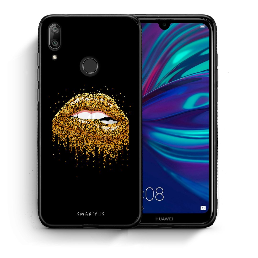 Θήκη Huawei Y7 2019 Golden Valentine από τη Smartfits με σχέδιο στο πίσω μέρος και μαύρο περίβλημα | Huawei Y7 2019 Golden Valentine case with colorful back and black bezels