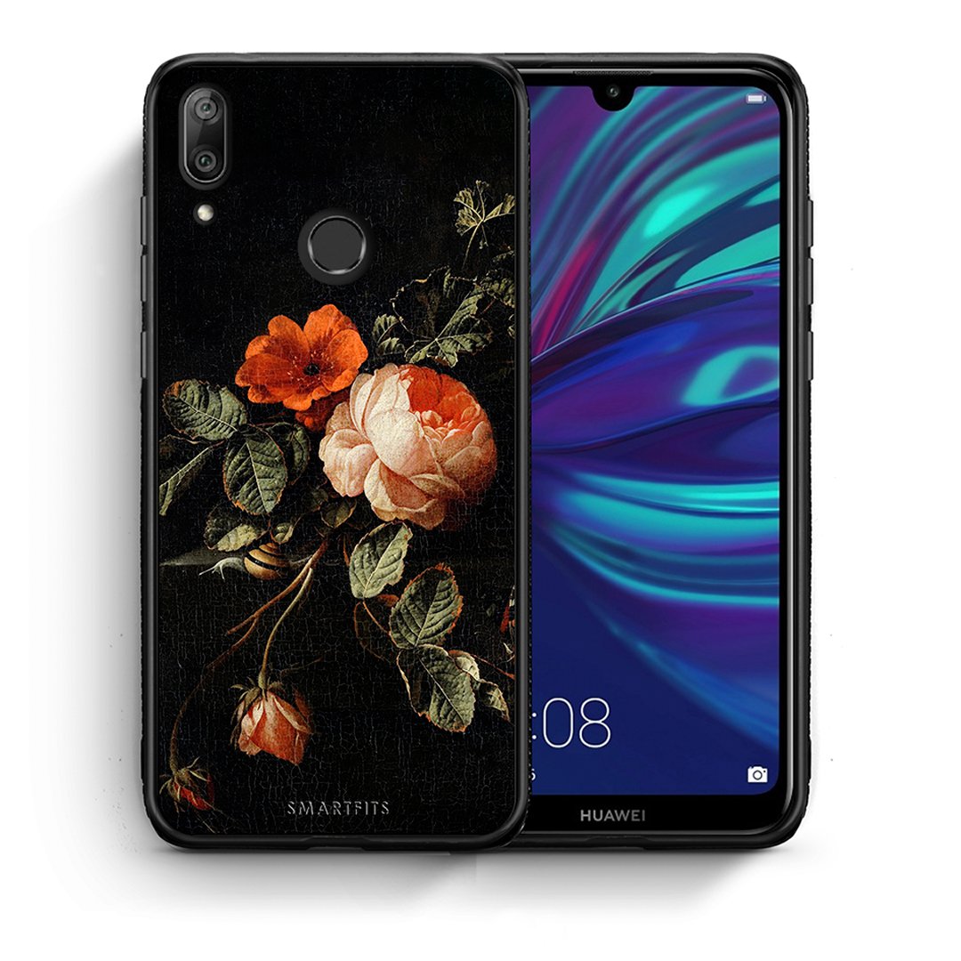 Θήκη Huawei Y7 2019 Vintage Roses από τη Smartfits με σχέδιο στο πίσω μέρος και μαύρο περίβλημα | Huawei Y7 2019 Vintage Roses case with colorful back and black bezels