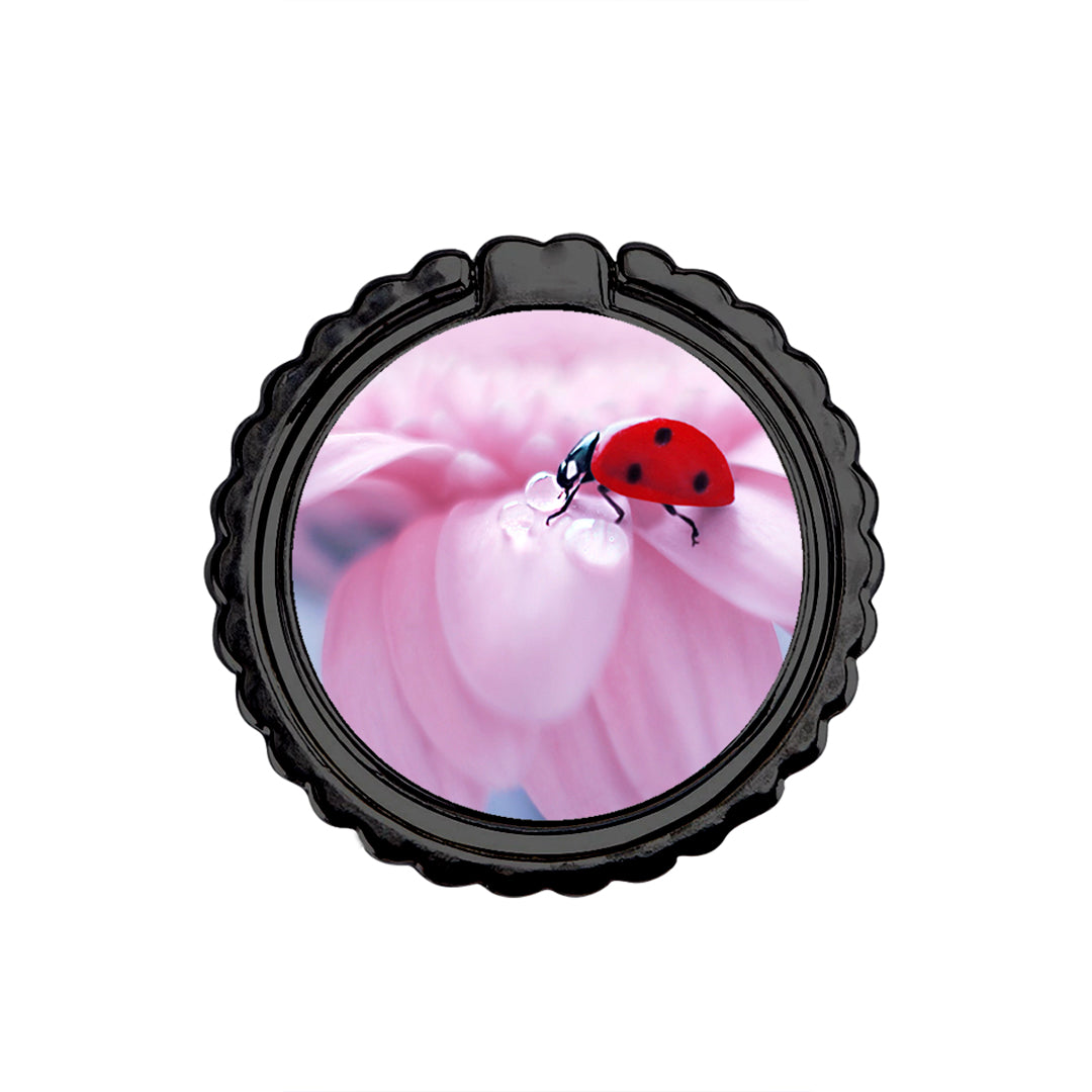 Ladybug Flower - Metal Mobile Ring