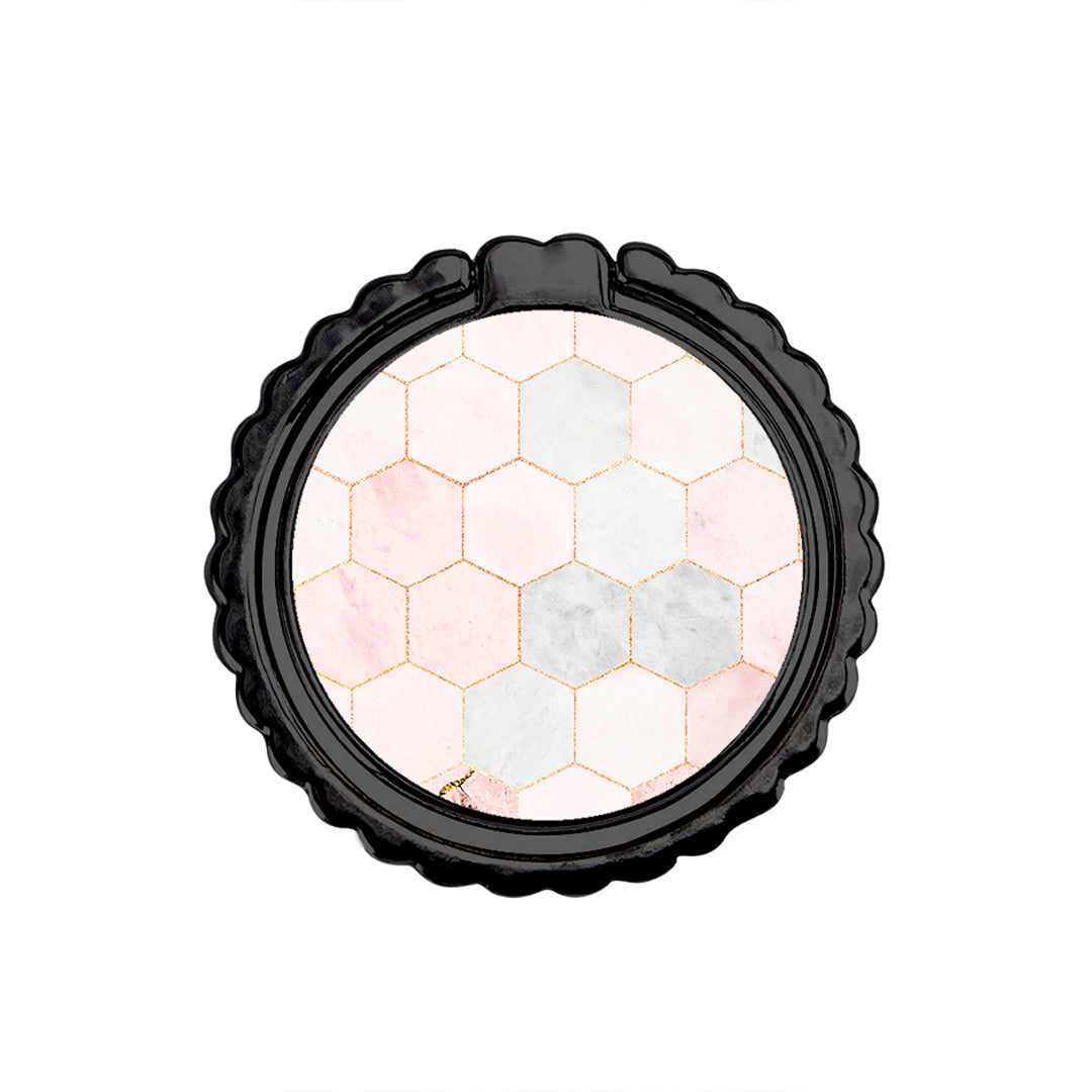 Marble Hexagon Pink - Metal Mobile Ring