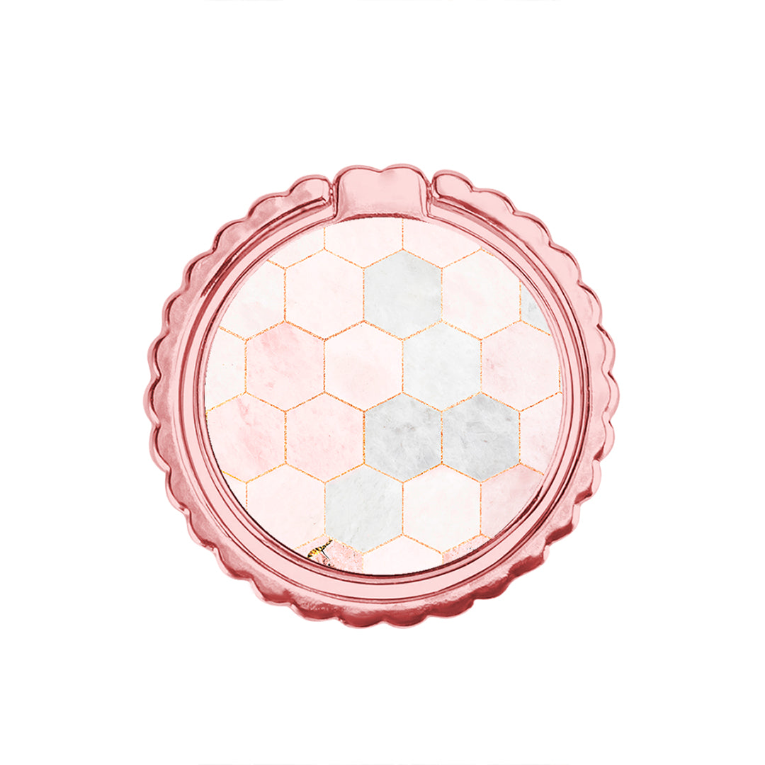 Marble Hexagon Pink - Metal Mobile Ring