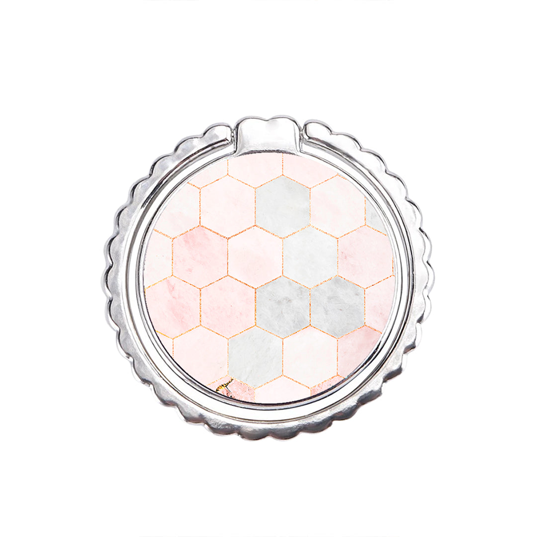 Marble Hexagon Pink - Metal Mobile Ring