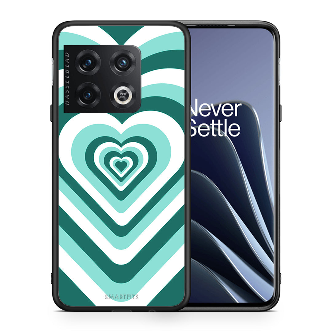 Θήκη OnePlus 10 Pro Green Hearts από τη Smartfits με σχέδιο στο πίσω μέρος και μαύρο περίβλημα | OnePlus 10 Pro Green Hearts case with colorful back and black bezels