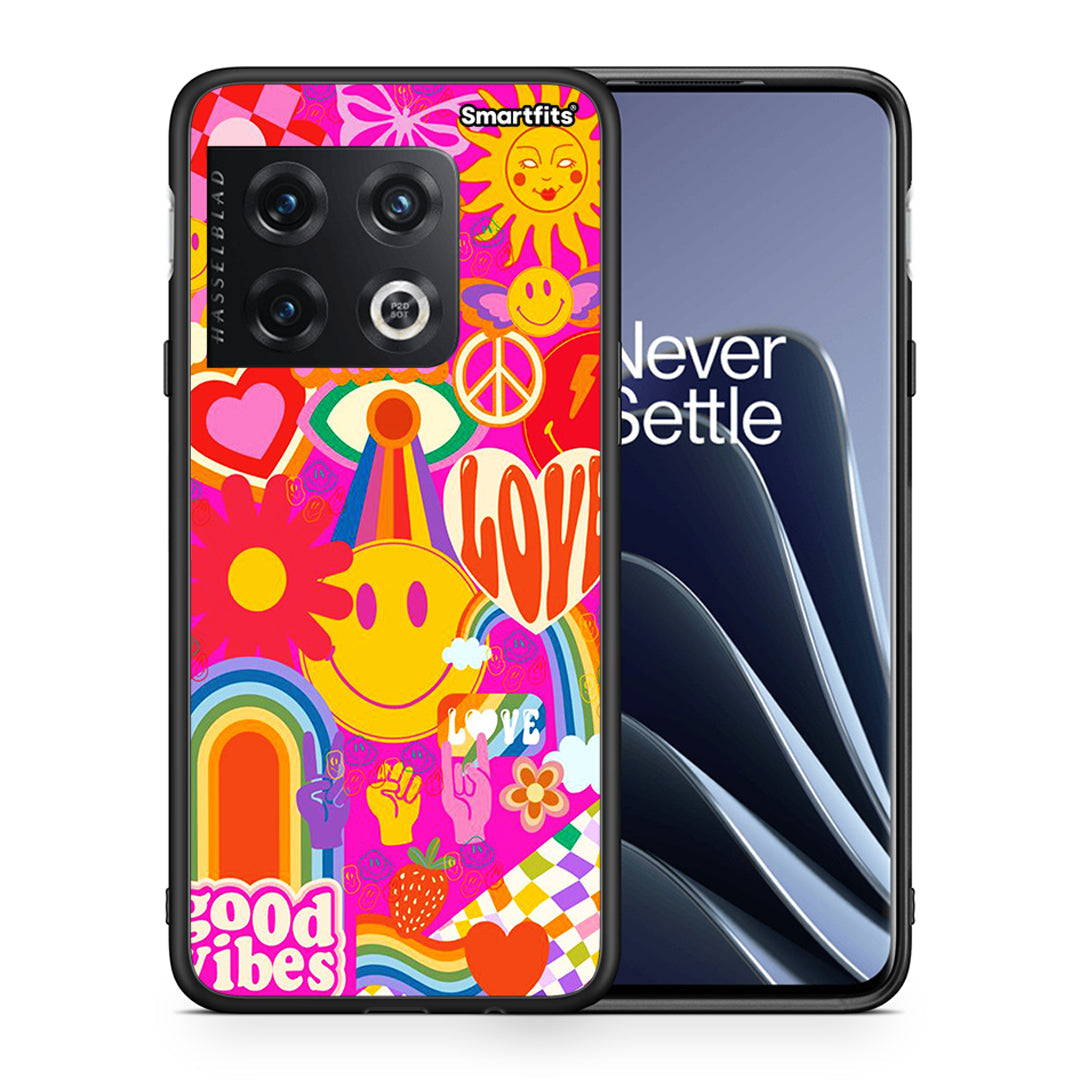 Θήκη OnePlus 10 Pro Hippie Love από τη Smartfits με σχέδιο στο πίσω μέρος και μαύρο περίβλημα | OnePlus 10 Pro Hippie Love case with colorful back and black bezels