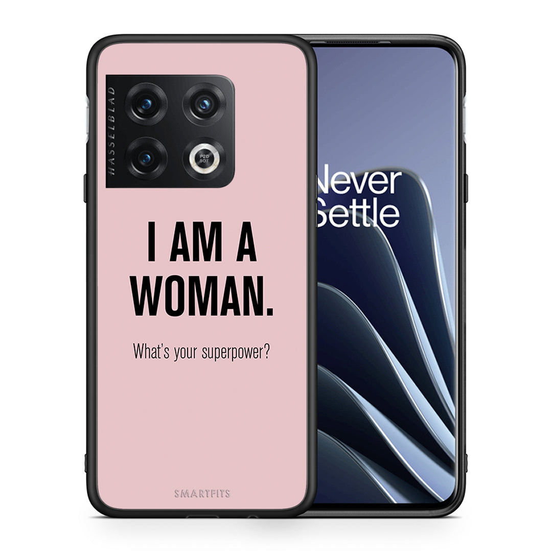 Θήκη OnePlus 10 Pro Superpower Woman από τη Smartfits με σχέδιο στο πίσω μέρος και μαύρο περίβλημα | OnePlus 10 Pro Superpower Woman case with colorful back and black bezels