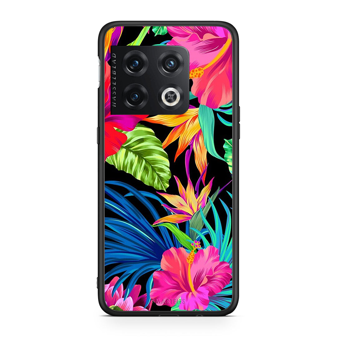 OnePlus 10 Pro Tropical Flowers θήκη από τη Smartfits με σχέδιο στο πίσω μέρος και μαύρο περίβλημα | Smartphone case with colorful back and black bezels by Smartfits