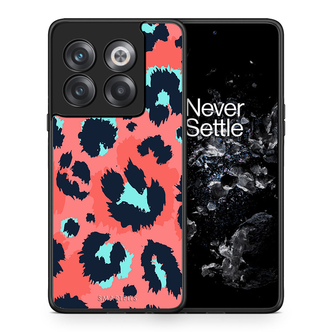 Θήκη OnePlus 10T Pink Leopard Animal από τη Smartfits με σχέδιο στο πίσω μέρος και μαύρο περίβλημα | OnePlus 10T Pink Leopard Animal case with colorful back and black bezels