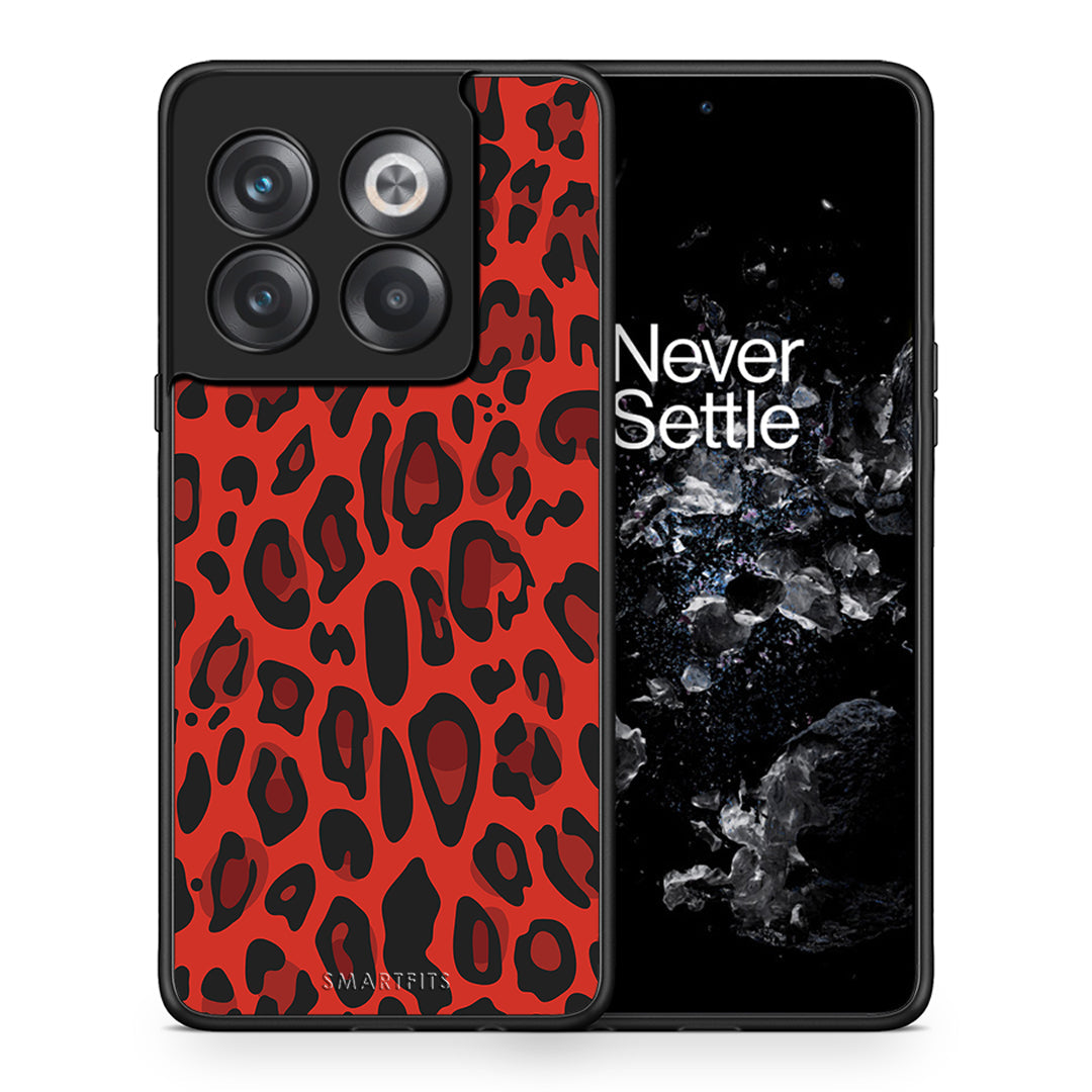 Θήκη OnePlus 10T Red Leopard Animal από τη Smartfits με σχέδιο στο πίσω μέρος και μαύρο περίβλημα | OnePlus 10T Red Leopard Animal case with colorful back and black bezels