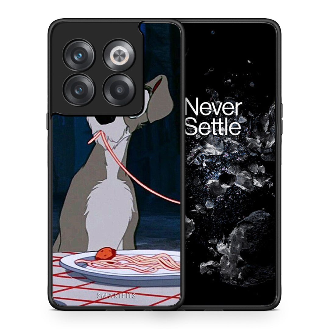 Θήκη Αγίου Βαλεντίνου OnePlus 10T Lady And Tramp 1 από τη Smartfits με σχέδιο στο πίσω μέρος και μαύρο περίβλημα | OnePlus 10T Lady And Tramp 1 case with colorful back and black bezels