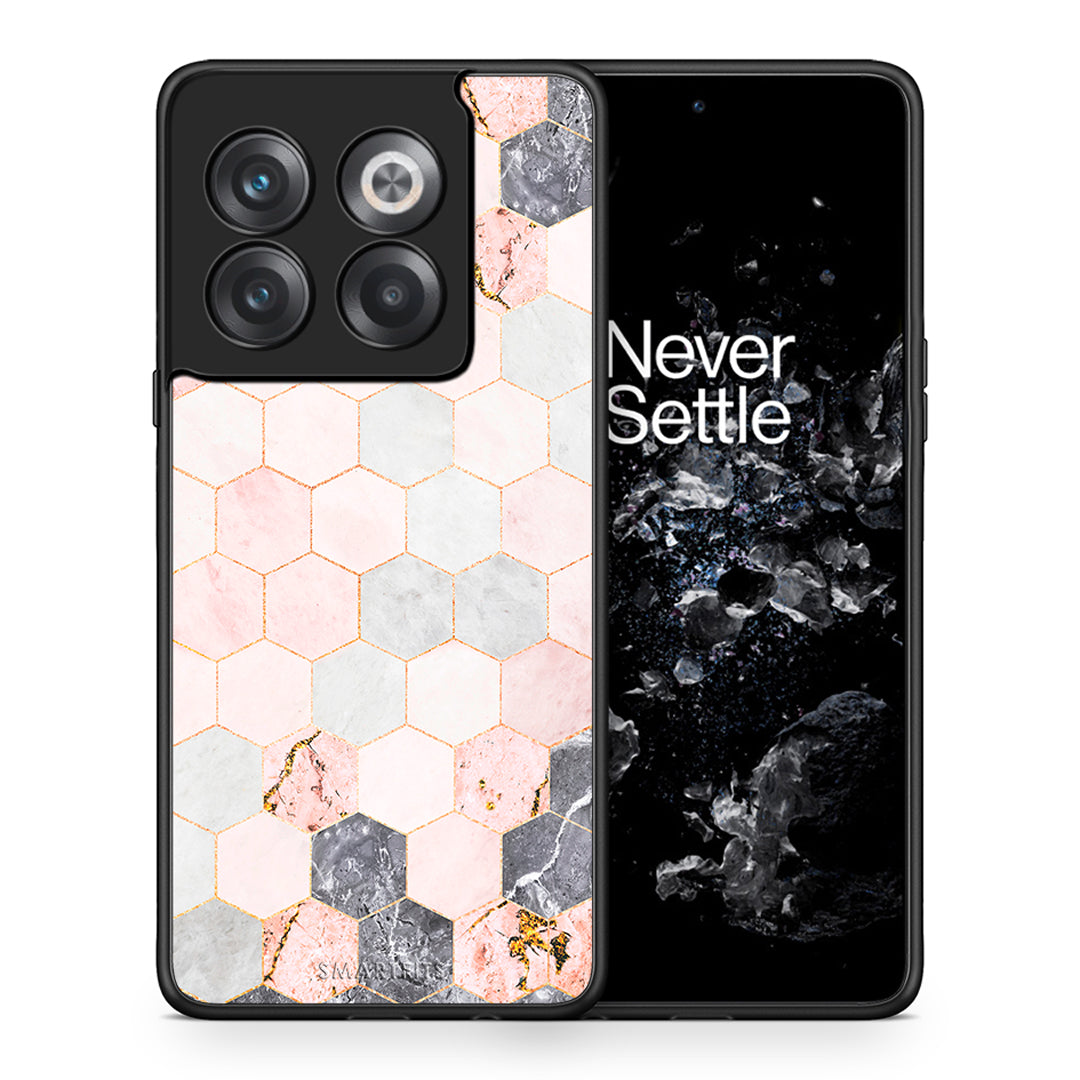 Θήκη OnePlus 10T Hexagon Pink Marble από τη Smartfits με σχέδιο στο πίσω μέρος και μαύρο περίβλημα | OnePlus 10T Hexagon Pink Marble case with colorful back and black bezels