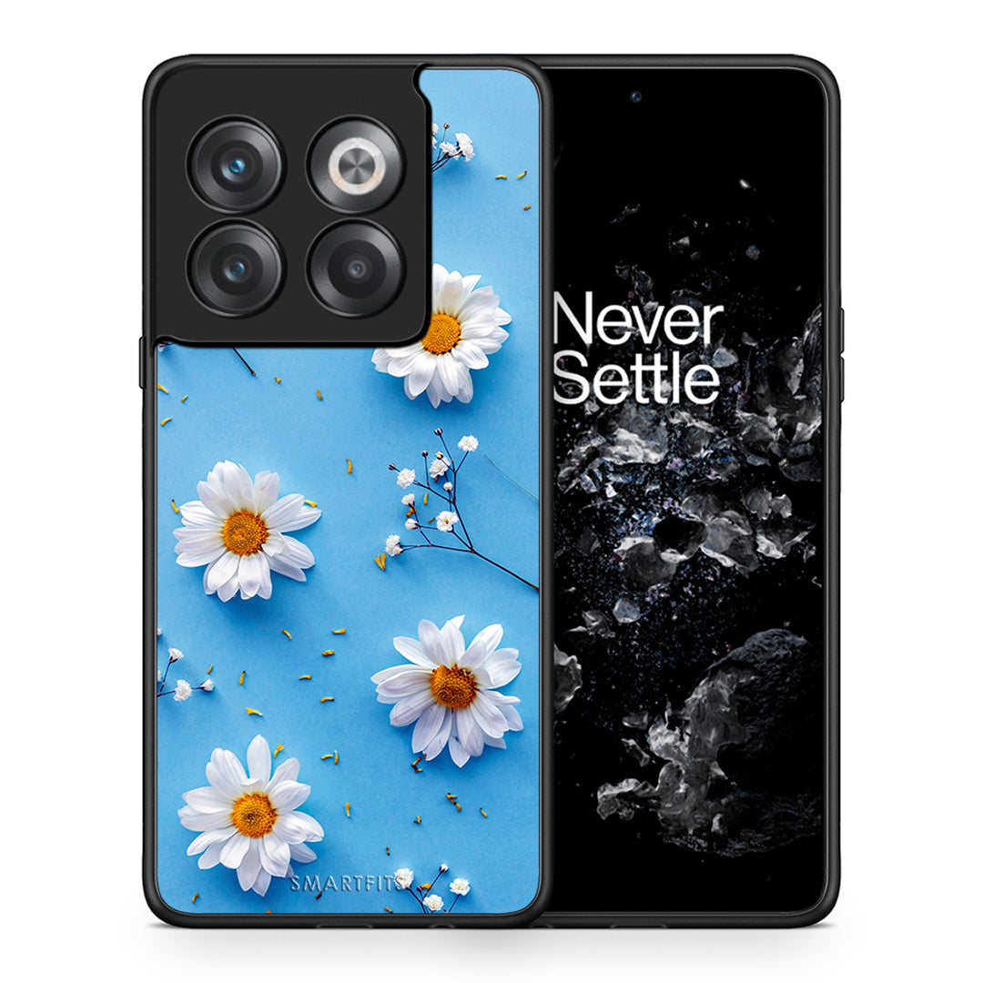 Θήκη OnePlus 10T Real Daisies από τη Smartfits με σχέδιο στο πίσω μέρος και μαύρο περίβλημα | OnePlus 10T Real Daisies case with colorful back and black bezels