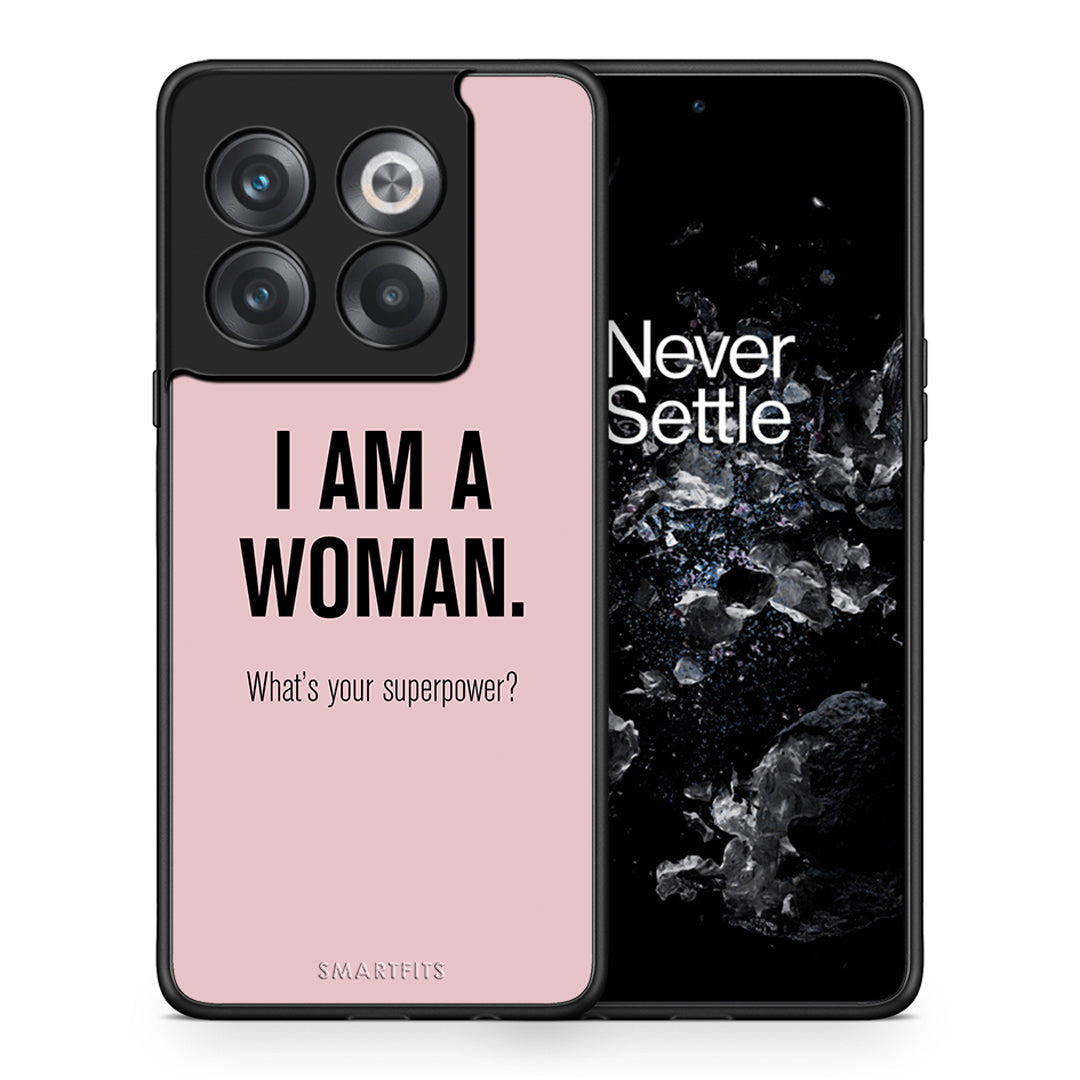 Θήκη OnePlus 10T Superpower Woman από τη Smartfits με σχέδιο στο πίσω μέρος και μαύρο περίβλημα | OnePlus 10T Superpower Woman case with colorful back and black bezels