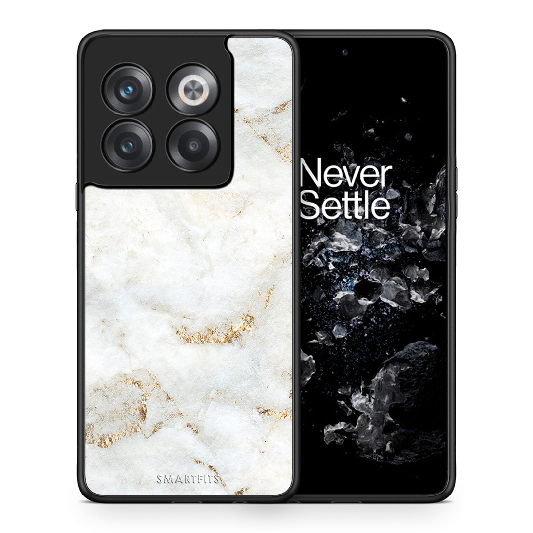 Θήκη OnePlus 10T White Gold Marble από τη Smartfits με σχέδιο στο πίσω μέρος και μαύρο περίβλημα | OnePlus 10T White Gold Marble case with colorful back and black bezels