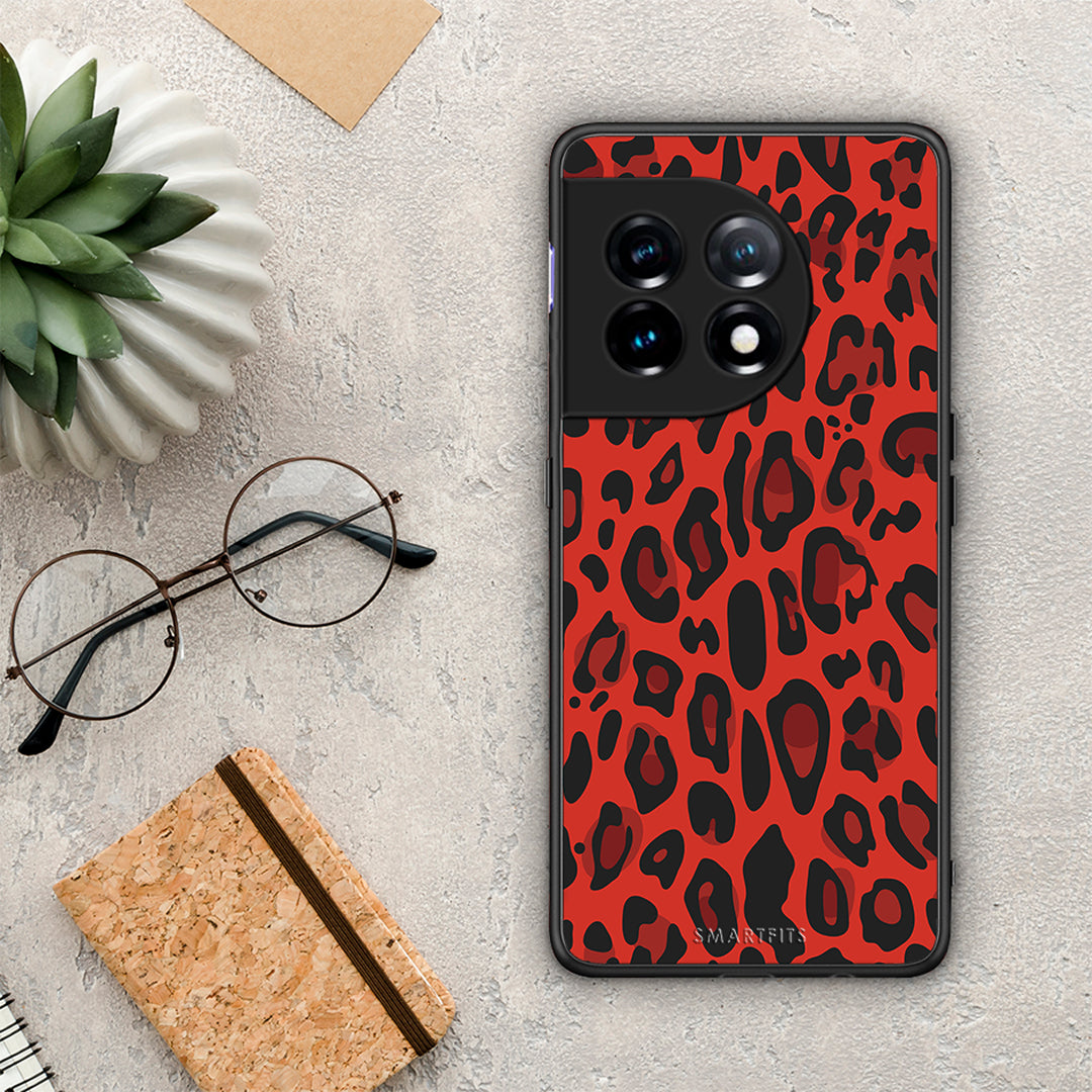 Θήκη OnePlus 11 5G Animal Red Leopard από τη Smartfits με σχέδιο στο πίσω μέρος και μαύρο περίβλημα | OnePlus 11 5G Animal Red Leopard Case with Colorful Back and Black Bezels