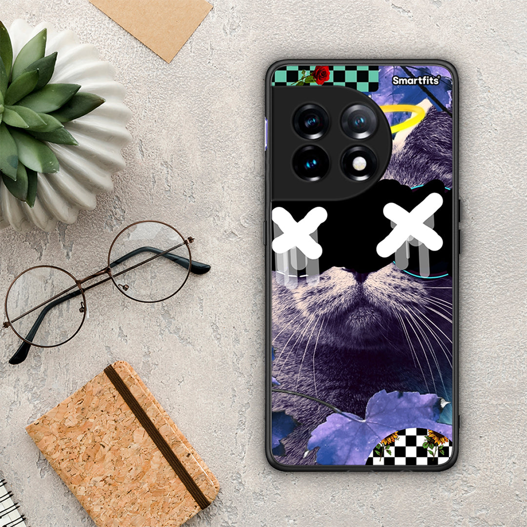 Θήκη OnePlus 11 5G Cat Collage από τη Smartfits με σχέδιο στο πίσω μέρος και μαύρο περίβλημα | OnePlus 11 5G Cat Collage Case with Colorful Back and Black Bezels