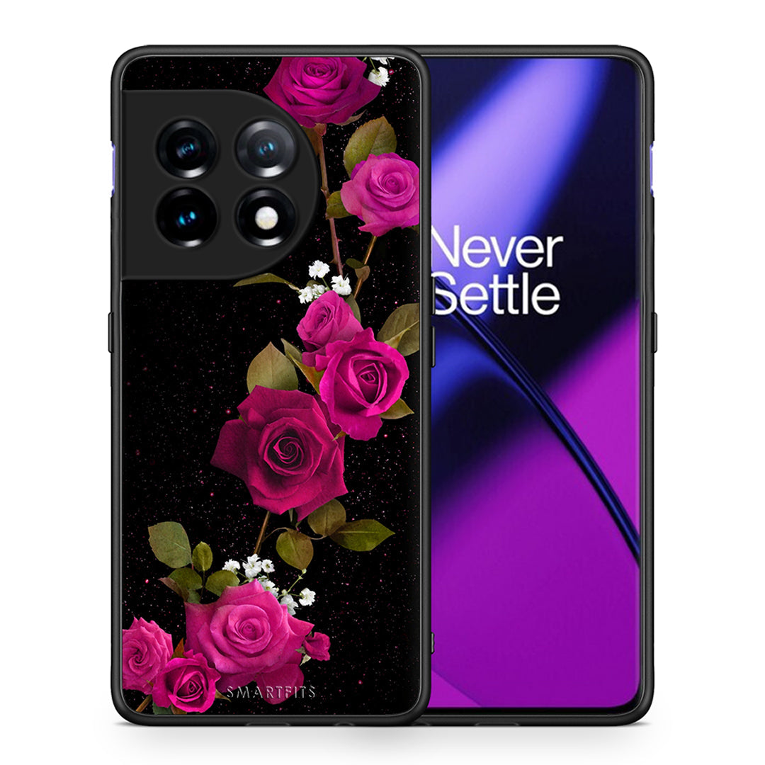 Θήκη OnePlus 11 5G Flower Red Roses από τη Smartfits με σχέδιο στο πίσω μέρος και μαύρο περίβλημα | OnePlus 11 5G Flower Red Roses Case with Colorful Back and Black Bezels