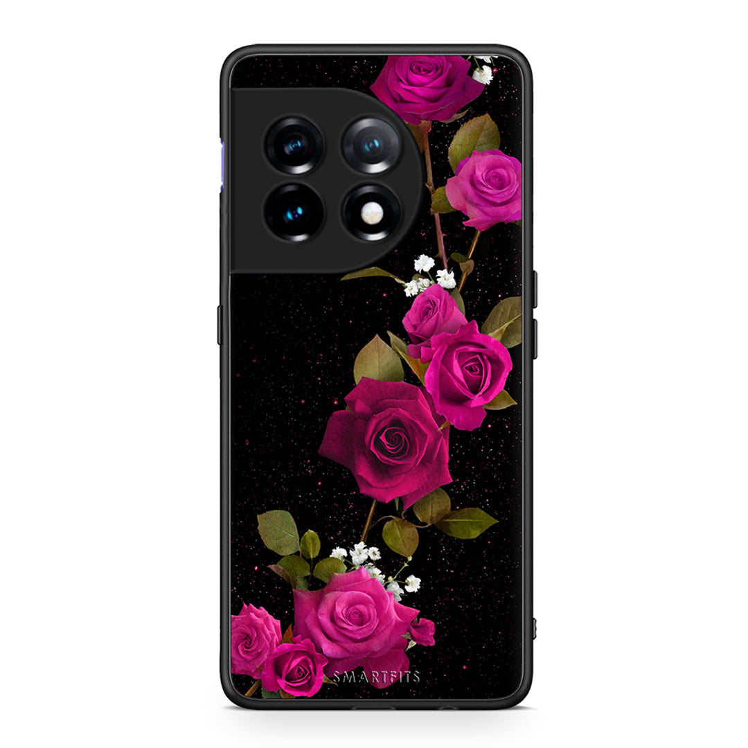 Θήκη OnePlus 11 5G Flower Red Roses από τη Smartfits με σχέδιο στο πίσω μέρος και μαύρο περίβλημα | OnePlus 11 5G Flower Red Roses Case with Colorful Back and Black Bezels