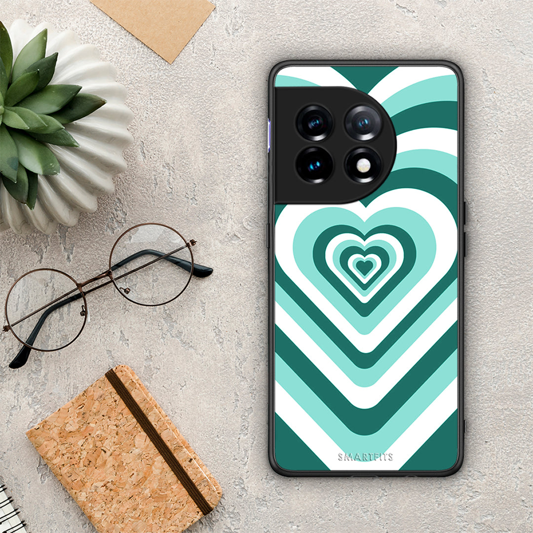 Θήκη OnePlus 11R / ACE 2 5G Green Hearts από τη Smartfits με σχέδιο στο πίσω μέρος και μαύρο περίβλημα | OnePlus 11R / ACE 2 5G Green Hearts Case with Colorful Back and Black Bezels