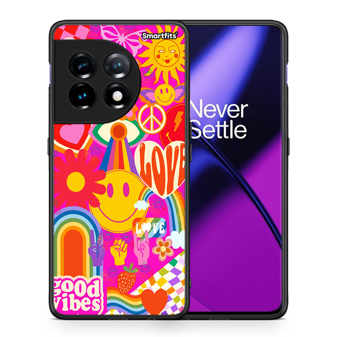 Θήκη OnePlus 11R / ACE 2 5G Hippie Love από τη Smartfits με σχέδιο στο πίσω μέρος και μαύρο περίβλημα | OnePlus 11R / ACE 2 5G Hippie Love Case with Colorful Back and Black Bezels