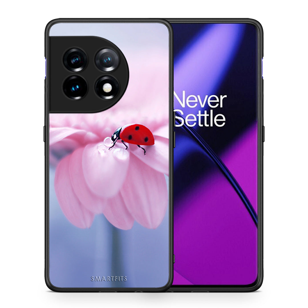 Θήκη OnePlus 11R / ACE 2 5G Ladybug Flower από τη Smartfits με σχέδιο στο πίσω μέρος και μαύρο περίβλημα | OnePlus 11R / ACE 2 5G Ladybug Flower Case with Colorful Back and Black Bezels