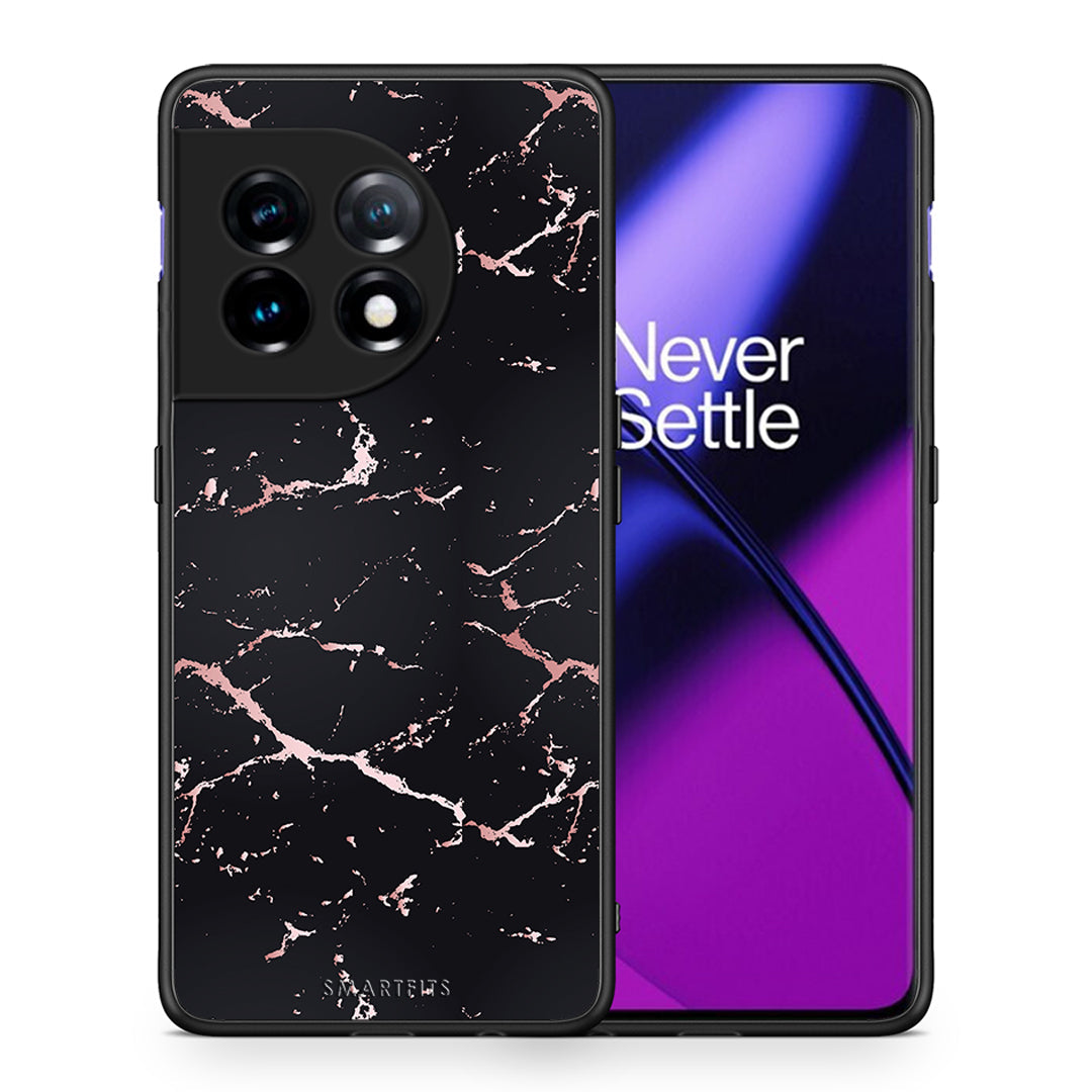 Θήκη OnePlus 11 5G Marble Black Rosegold από τη Smartfits με σχέδιο στο πίσω μέρος και μαύρο περίβλημα | OnePlus 11 5G Marble Black Rosegold Case with Colorful Back and Black Bezels