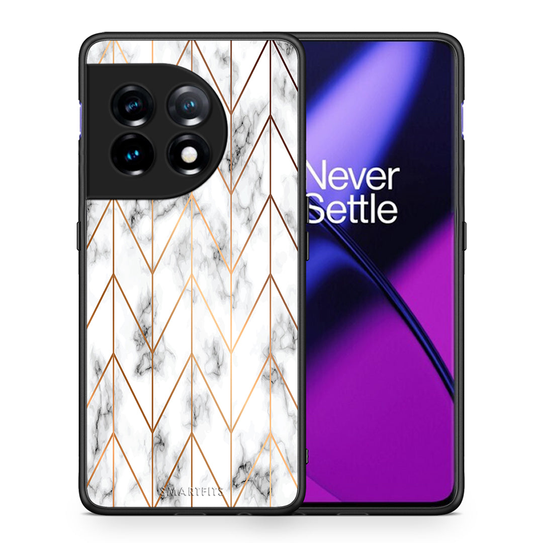 Θήκη OnePlus 11 5G Marble Gold Geometric από τη Smartfits με σχέδιο στο πίσω μέρος και μαύρο περίβλημα | OnePlus 11 5G Marble Gold Geometric Case with Colorful Back and Black Bezels