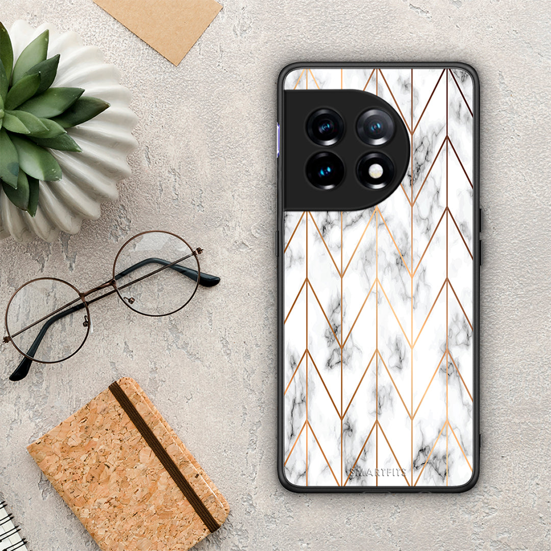 Θήκη OnePlus 11R / ACE 2 5G Marble Gold Geometric από τη Smartfits με σχέδιο στο πίσω μέρος και μαύρο περίβλημα | OnePlus 11R / ACE 2 5G Marble Gold Geometric Case with Colorful Back and Black Bezels