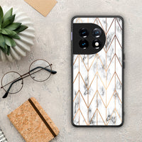 Thumbnail for Θήκη OnePlus 11 5G Marble Gold Geometric από τη Smartfits με σχέδιο στο πίσω μέρος και μαύρο περίβλημα | OnePlus 11 5G Marble Gold Geometric Case with Colorful Back and Black Bezels