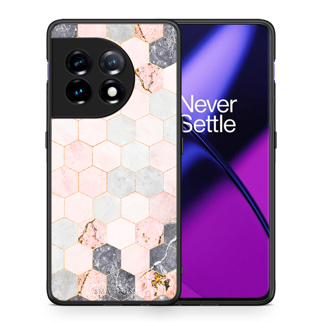 Θήκη OnePlus 11R / ACE 2 5G Marble Hexagon Pink από τη Smartfits με σχέδιο στο πίσω μέρος και μαύρο περίβλημα | OnePlus 11R / ACE 2 5G Marble Hexagon Pink Case with Colorful Back and Black Bezels