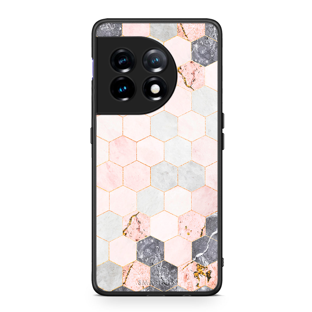 Θήκη OnePlus 11R / ACE 2 5G Marble Hexagon Pink από τη Smartfits με σχέδιο στο πίσω μέρος και μαύρο περίβλημα | OnePlus 11R / ACE 2 5G Marble Hexagon Pink Case with Colorful Back and Black Bezels