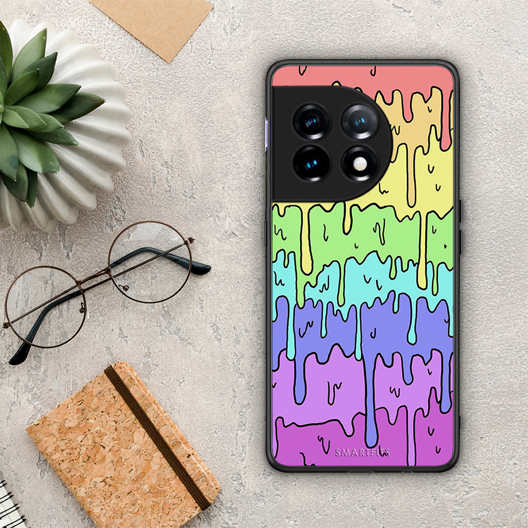 Θήκη OnePlus 11 5G Melting Rainbow από τη Smartfits με σχέδιο στο πίσω μέρος και μαύρο περίβλημα | OnePlus 11 5G Melting Rainbow Case with Colorful Back and Black Bezels