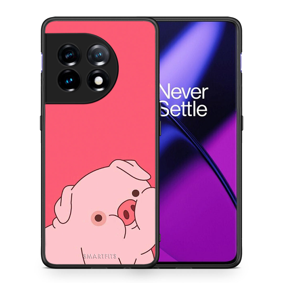 Θήκη OnePlus 11 5G Pig Love 1 από τη Smartfits με σχέδιο στο πίσω μέρος και μαύρο περίβλημα | OnePlus 11 5G Pig Love 1 Case with Colorful Back and Black Bezels