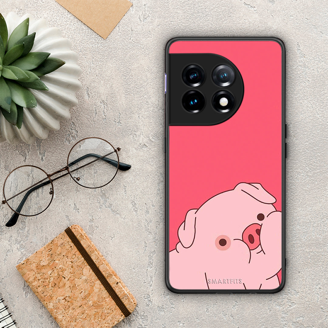 Θήκη OnePlus 11 5G Pig Love 1 από τη Smartfits με σχέδιο στο πίσω μέρος και μαύρο περίβλημα | OnePlus 11 5G Pig Love 1 Case with Colorful Back and Black Bezels