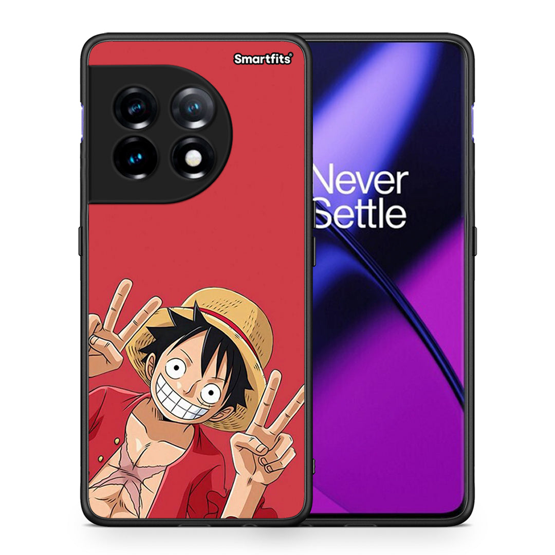 Θήκη OnePlus 11 5G Pirate Luffy από τη Smartfits με σχέδιο στο πίσω μέρος και μαύρο περίβλημα | OnePlus 11 5G Pirate Luffy Case with Colorful Back and Black Bezels