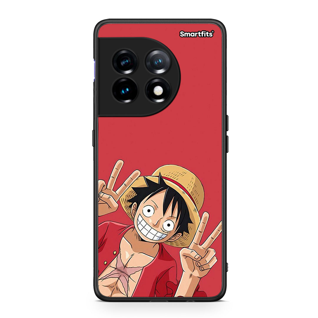 Θήκη OnePlus 11 5G Pirate Luffy από τη Smartfits με σχέδιο στο πίσω μέρος και μαύρο περίβλημα | OnePlus 11 5G Pirate Luffy Case with Colorful Back and Black Bezels