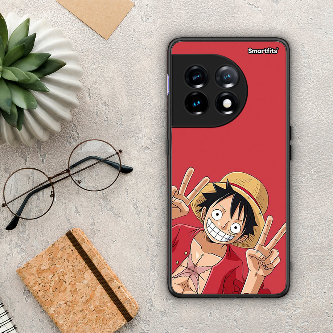 Θήκη OnePlus 11 5G Pirate Luffy από τη Smartfits με σχέδιο στο πίσω μέρος και μαύρο περίβλημα | OnePlus 11 5G Pirate Luffy Case with Colorful Back and Black Bezels