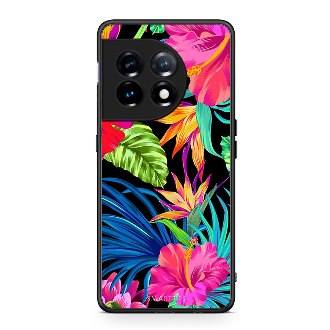 Θήκη OnePlus 11R / ACE 2 5G Tropical Flowers από τη Smartfits με σχέδιο στο πίσω μέρος και μαύρο περίβλημα | OnePlus 11R / ACE 2 5G Tropical Flowers Case with Colorful Back and Black Bezels