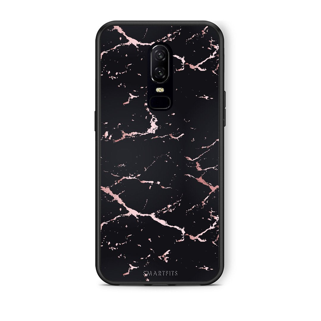 4 - OnePlus 6 Black Rosegold Marble case, cover, bumper