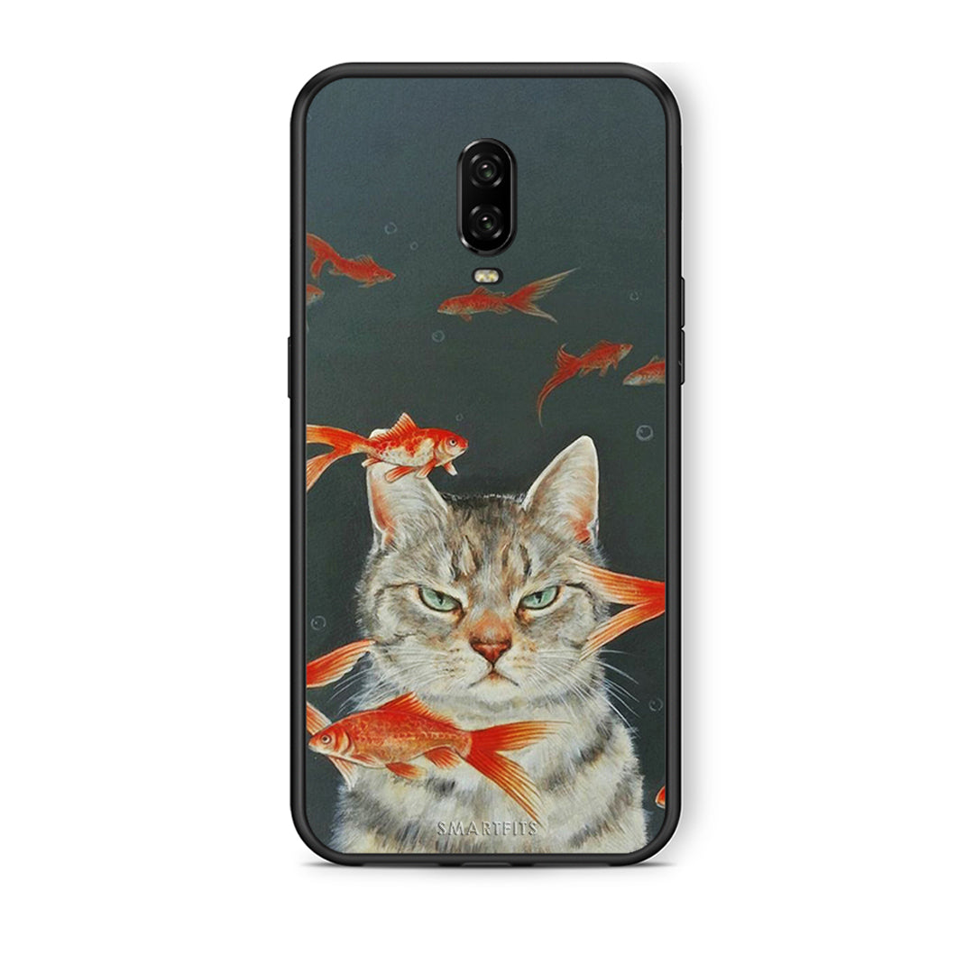 OnePlus 6T Cat Goldfish θήκη από τη Smartfits με σχέδιο στο πίσω μέρος και μαύρο περίβλημα | Smartphone case with colorful back and black bezels by Smartfits