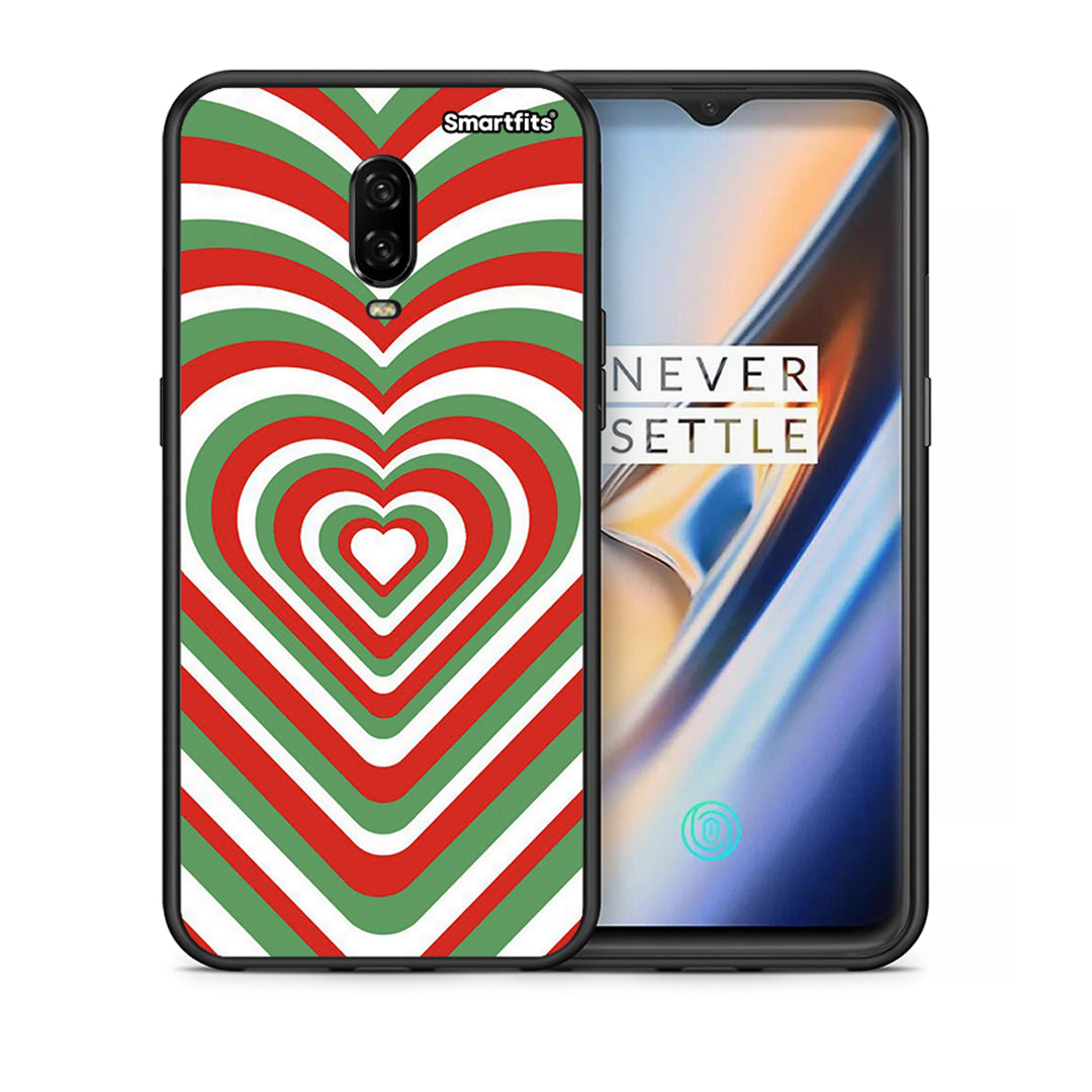 Θήκη OnePlus 6T Christmas Hearts από τη Smartfits με σχέδιο στο πίσω μέρος και μαύρο περίβλημα | OnePlus 6T Christmas Hearts case with colorful back and black bezels