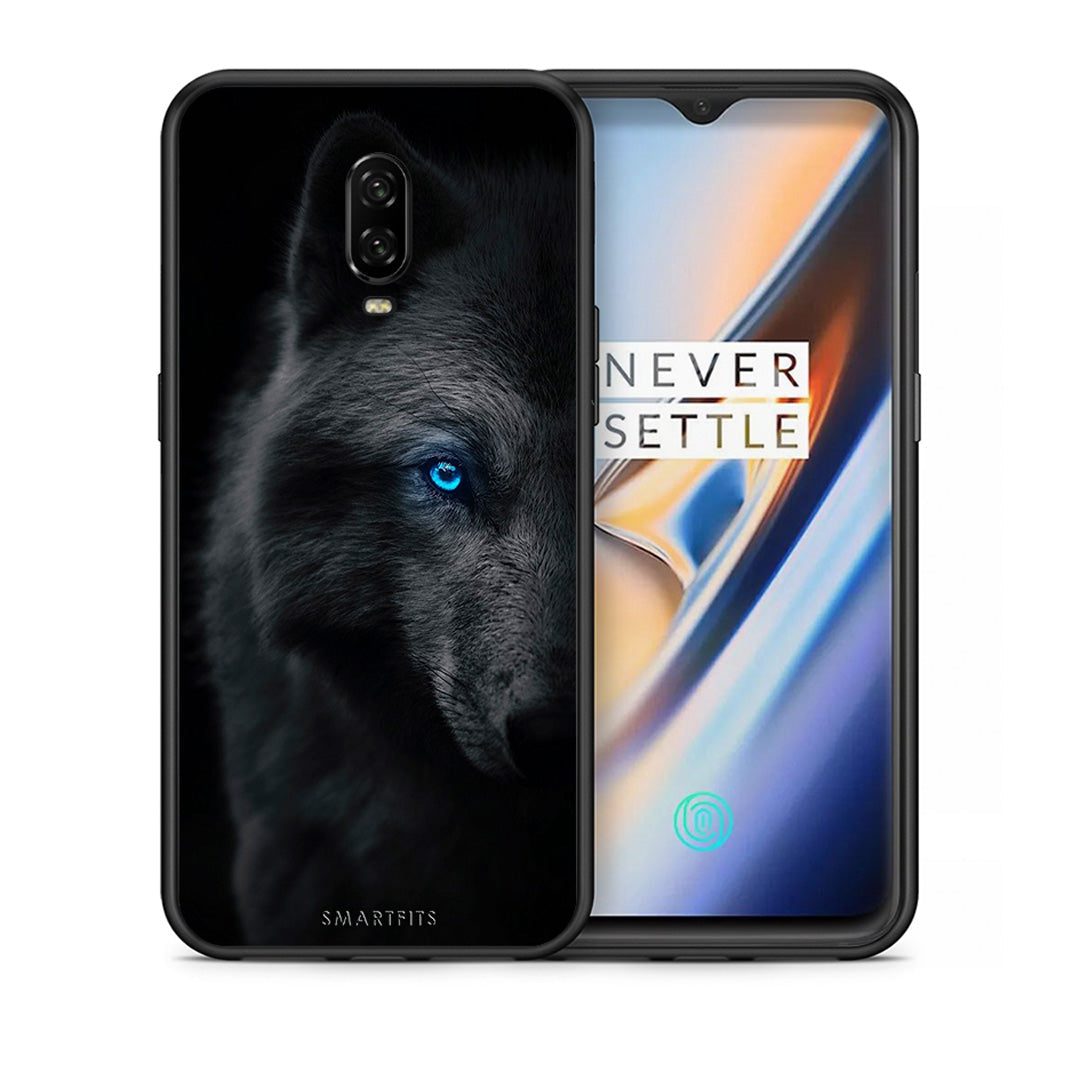 Θήκη OnePlus 6T Dark Wolf από τη Smartfits με σχέδιο στο πίσω μέρος και μαύρο περίβλημα | OnePlus 6T Dark Wolf case with colorful back and black bezels