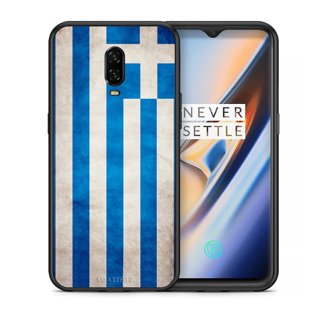 Θήκη OnePlus 6T Greek Flag από τη Smartfits με σχέδιο στο πίσω μέρος και μαύρο περίβλημα | OnePlus 6T Greek Flag case with colorful back and black bezels