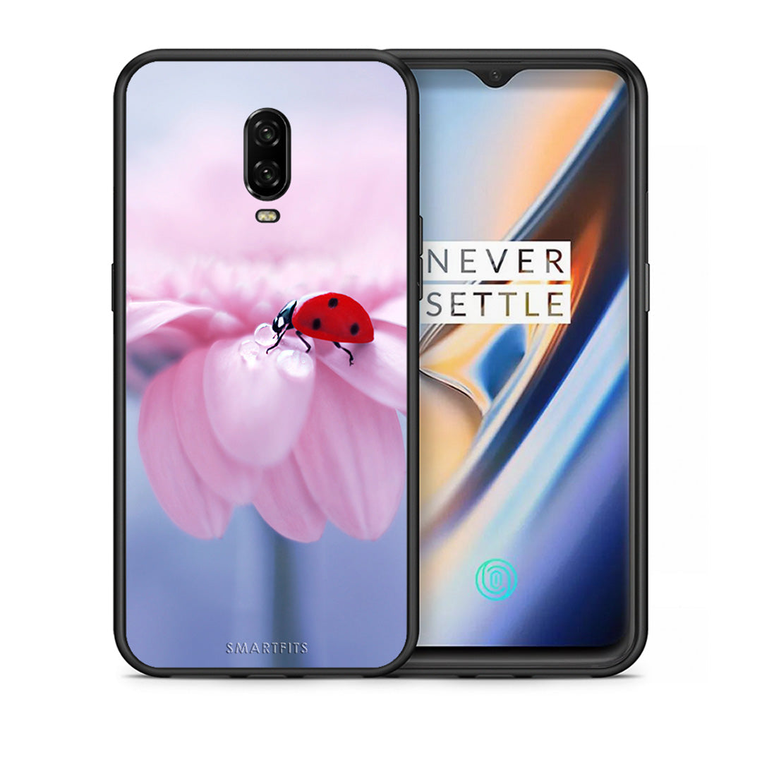 Θήκη OnePlus 6T Ladybug Flower από τη Smartfits με σχέδιο στο πίσω μέρος και μαύρο περίβλημα | OnePlus 6T Ladybug Flower case with colorful back and black bezels